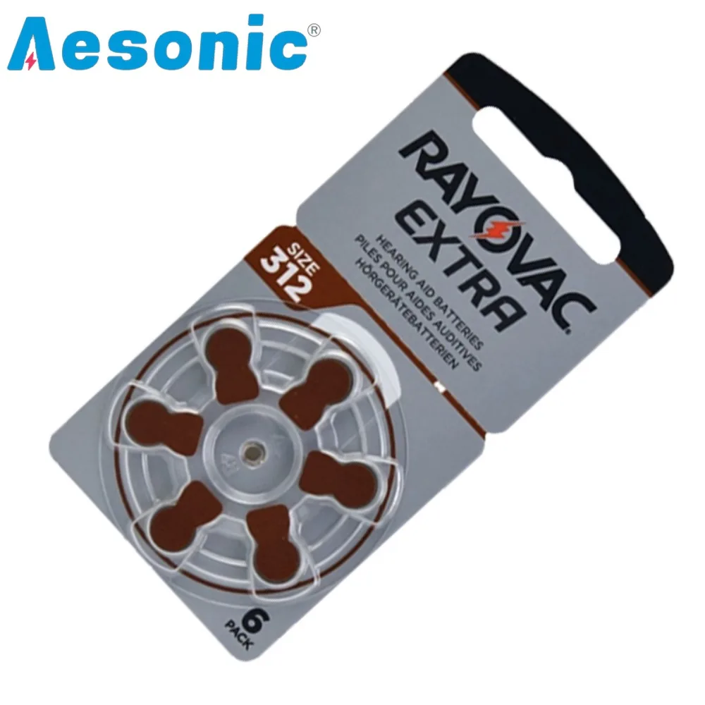 60PCS/10 Card Rayovac Extra Performance 312 Hearing Aid Battery 1.45V 312A A312 PR41 Zinc Air Batteries for BTE CIC RIC OE