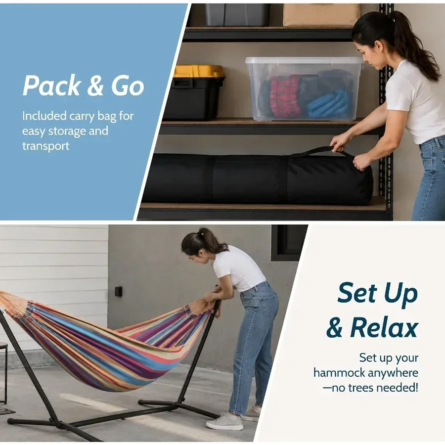 Double Hammock with Space Saving Steel Stand, Upgraded End Strings 450 lb Capacity - Premium Carry Bag Included - view 6