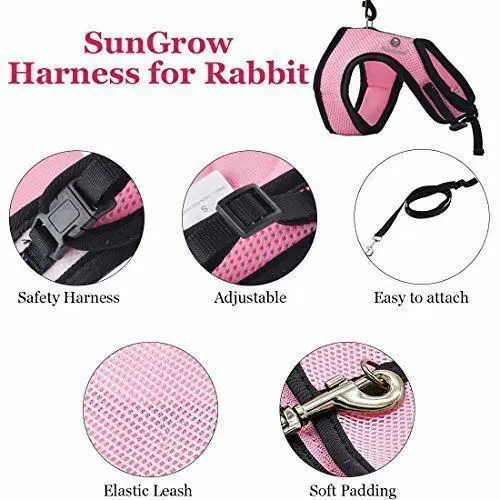 

Pet Leash for Rabbits Small Bunny Harness Adjustable Soft Durable Elastic 120cm Nylon Strap Snap Buckle Chest Stomach