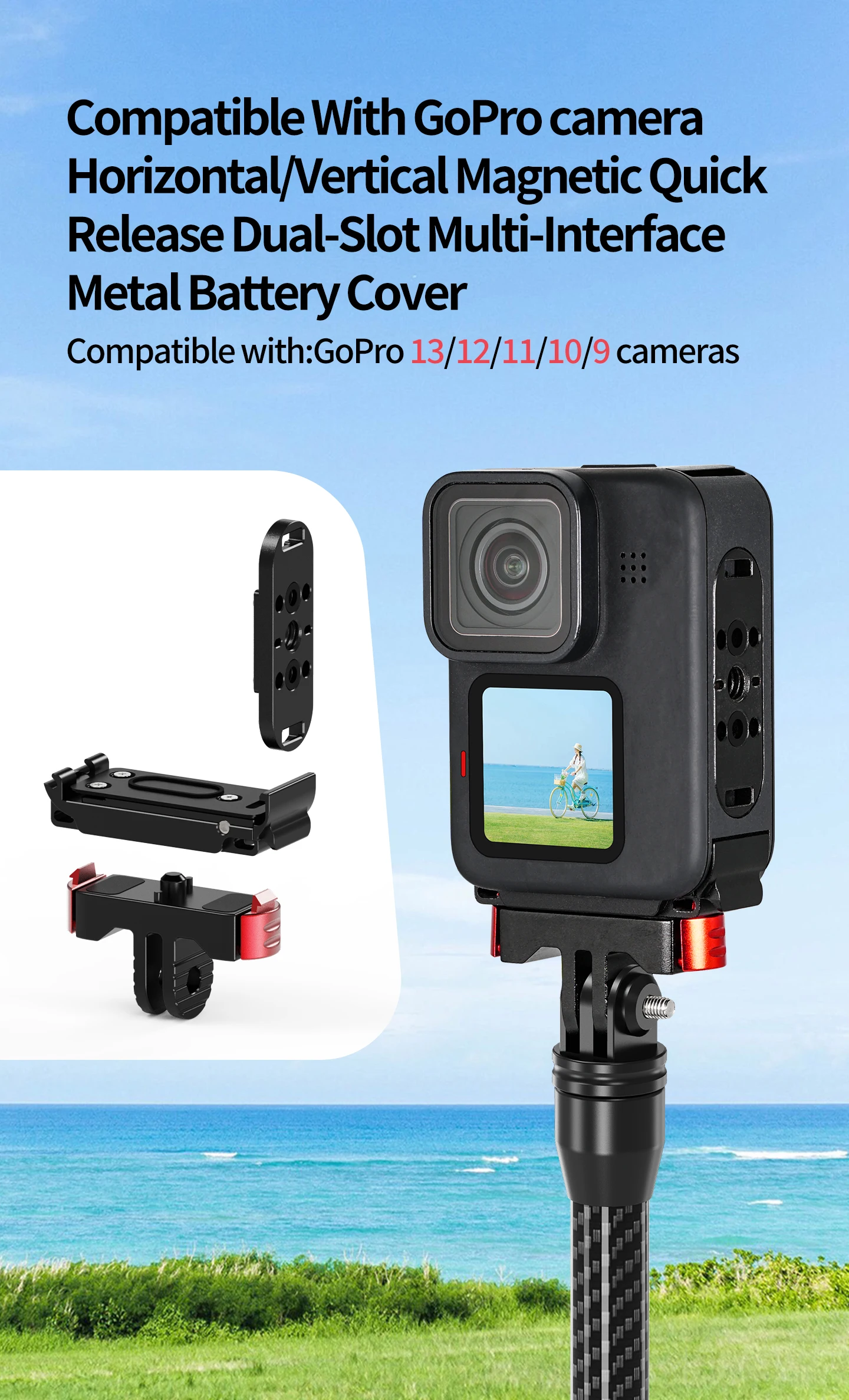 Metall-Seitenabdeckung Batteriefach für GoPro 13 12 11 10 9 Einfach Abnehmbar Staubdicht Magnetisch Schnellverschluss 1/4" Schraubmontage-Set – Detail 19