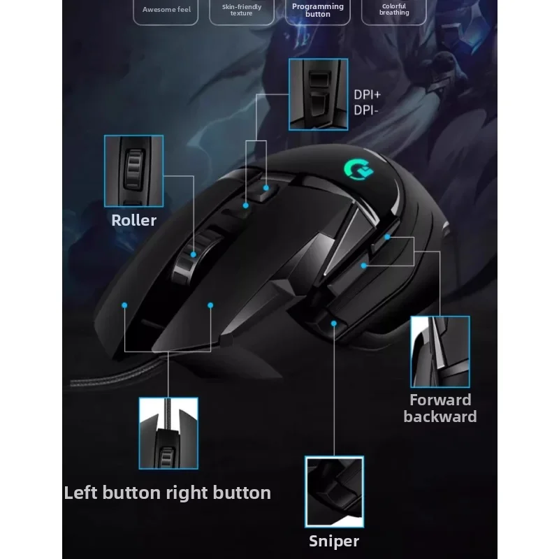 G502 HERO Gaming Mouse 12800 DPI 8 Programmable Buttons RGB Wired Mouse for PC,Competitive FPS Battle Royale Gift for BoyfriendO view 6