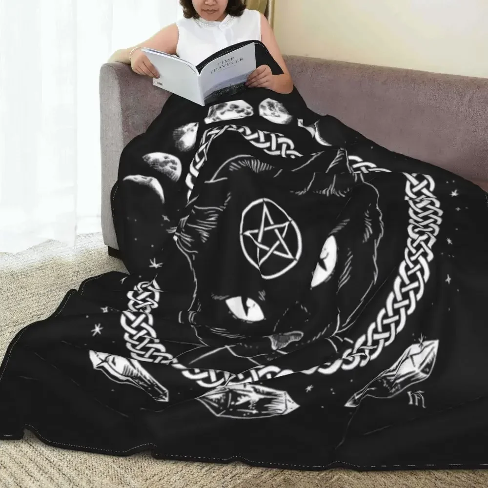 

Satanic Cat Moon Black Flannel Blanket Animal Warm Soft Throw Blanket for Couch Bed Travel Graphic Bedspread Sofa Bed Cover