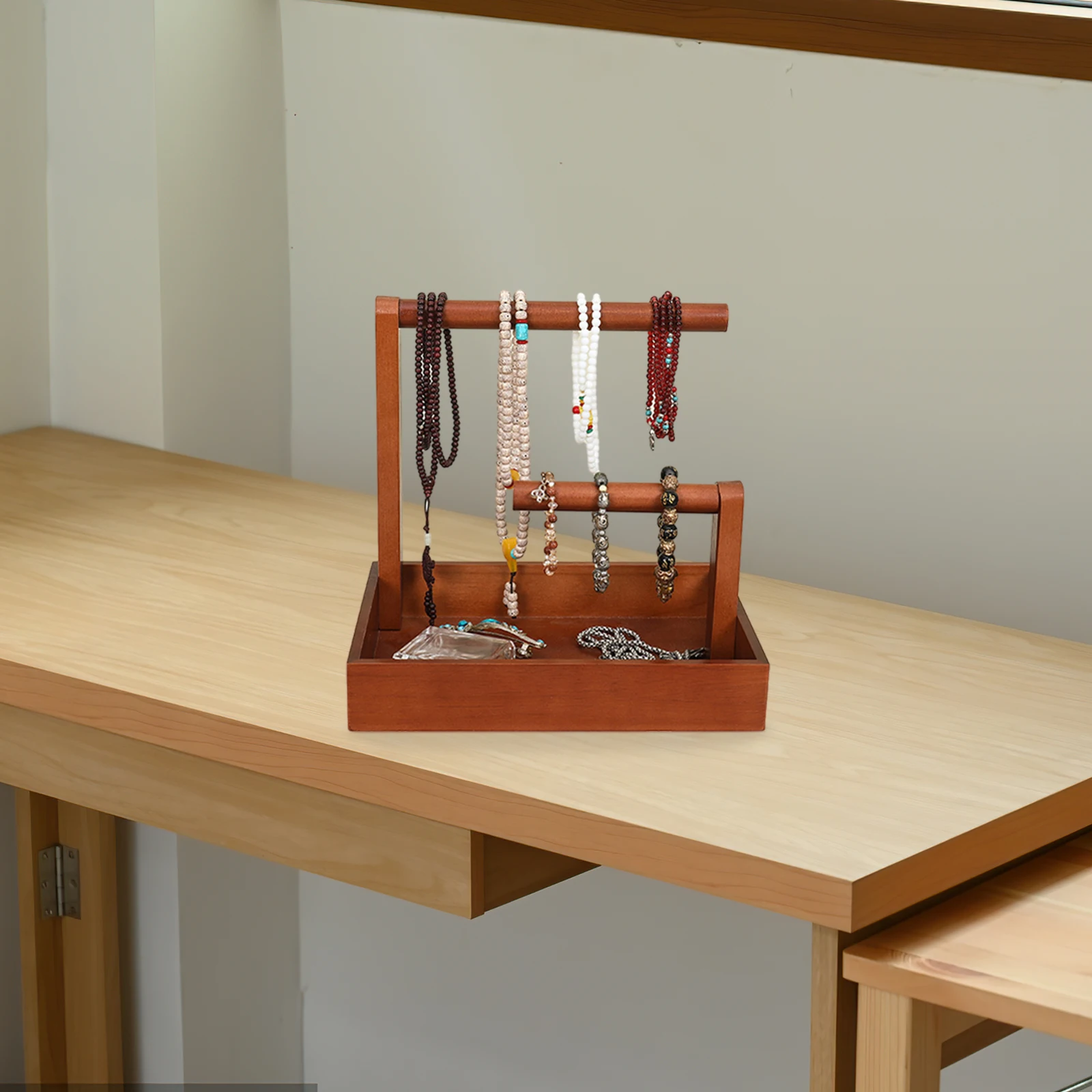 

Деревянный держатель для ключей, подставка для браслета, настольные подставки для ювелирных изделий, коричневый, без крючка, ретро-стойка для хранения, органайзер