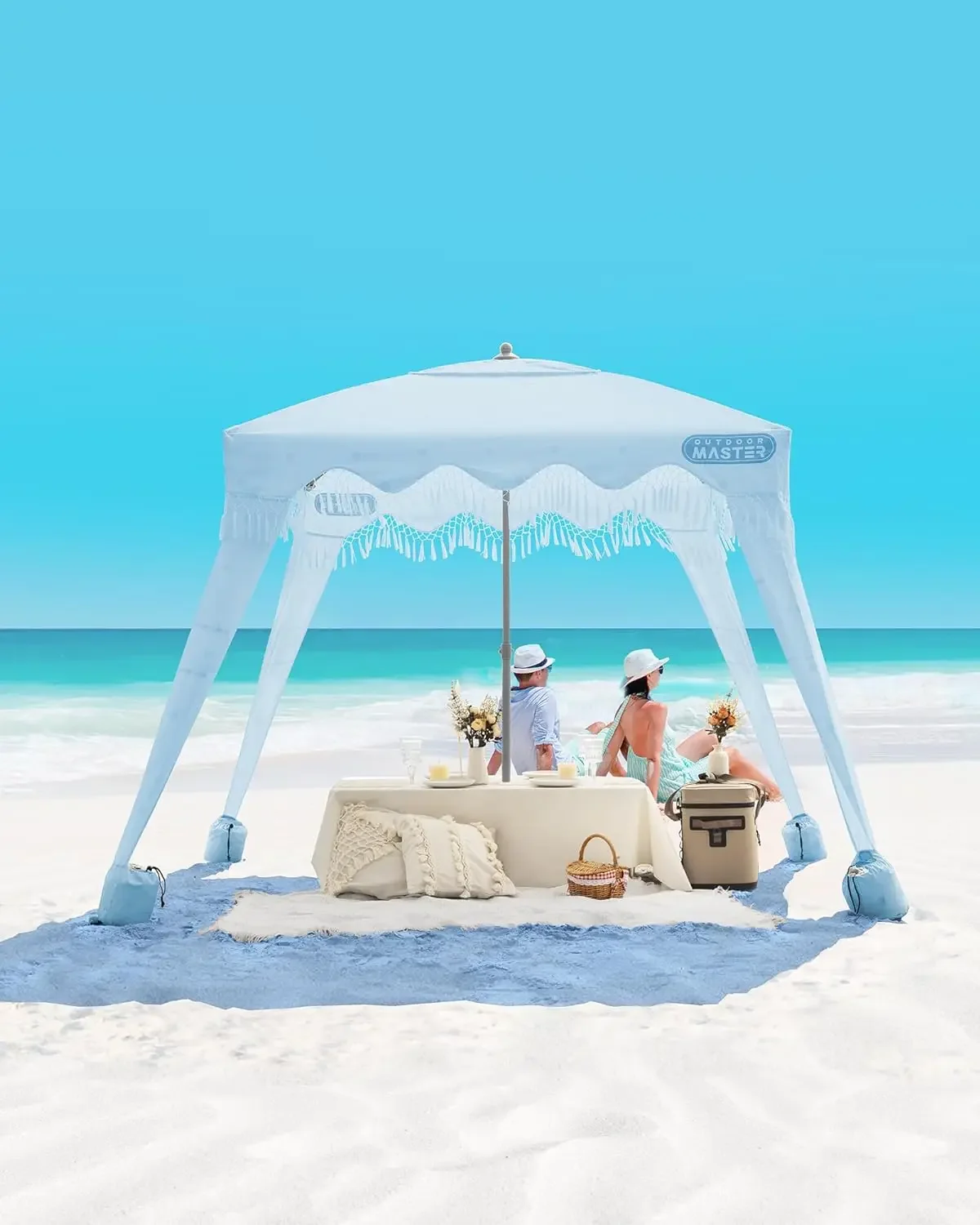 Imagem -04 - Outdoormaster-cabana de Praia com Franja Portátil x Beach Canopy Fácil Conjunto up Beach Shelter Parede Lateral Incluída Upf 50 Mais uv