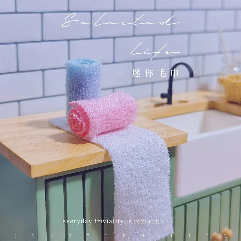 DOLLHOUSE Mini 3-Bar Towel Dollhouse Small Ornament Miniature Face Towel Scene Model