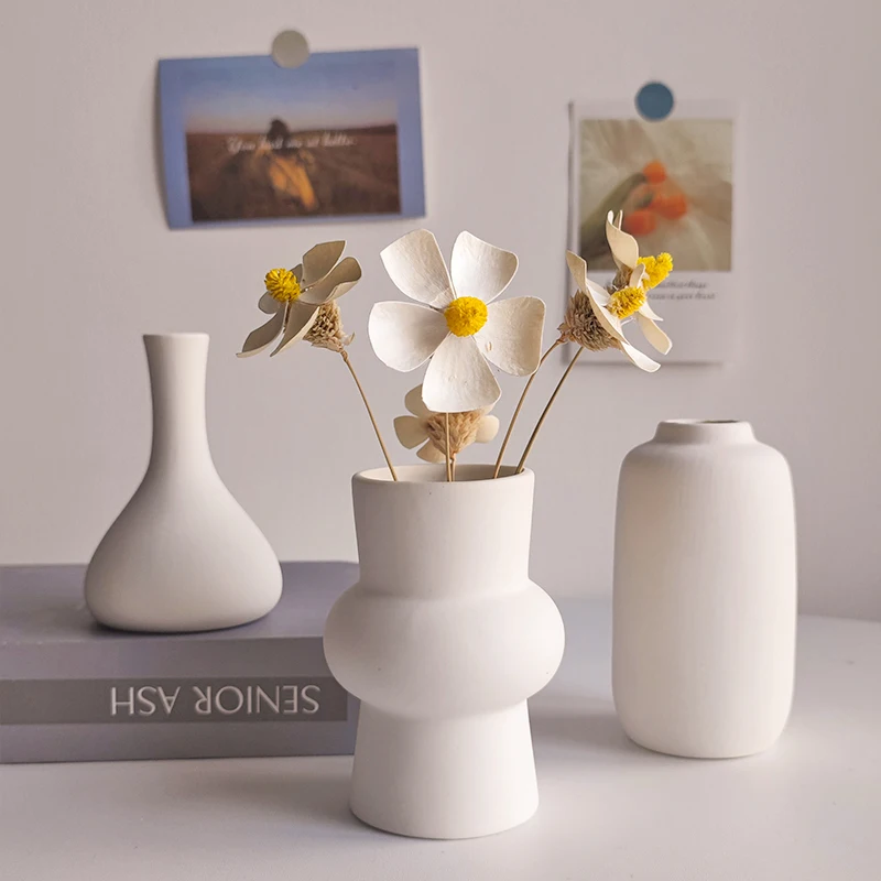 Weiße Vase, Keramikvase, Blumenarrangement, Vase, ästhetische Vasen, Desktop-Ornament, Blumenvase, Blumenflaschenbehälter, Vasen
