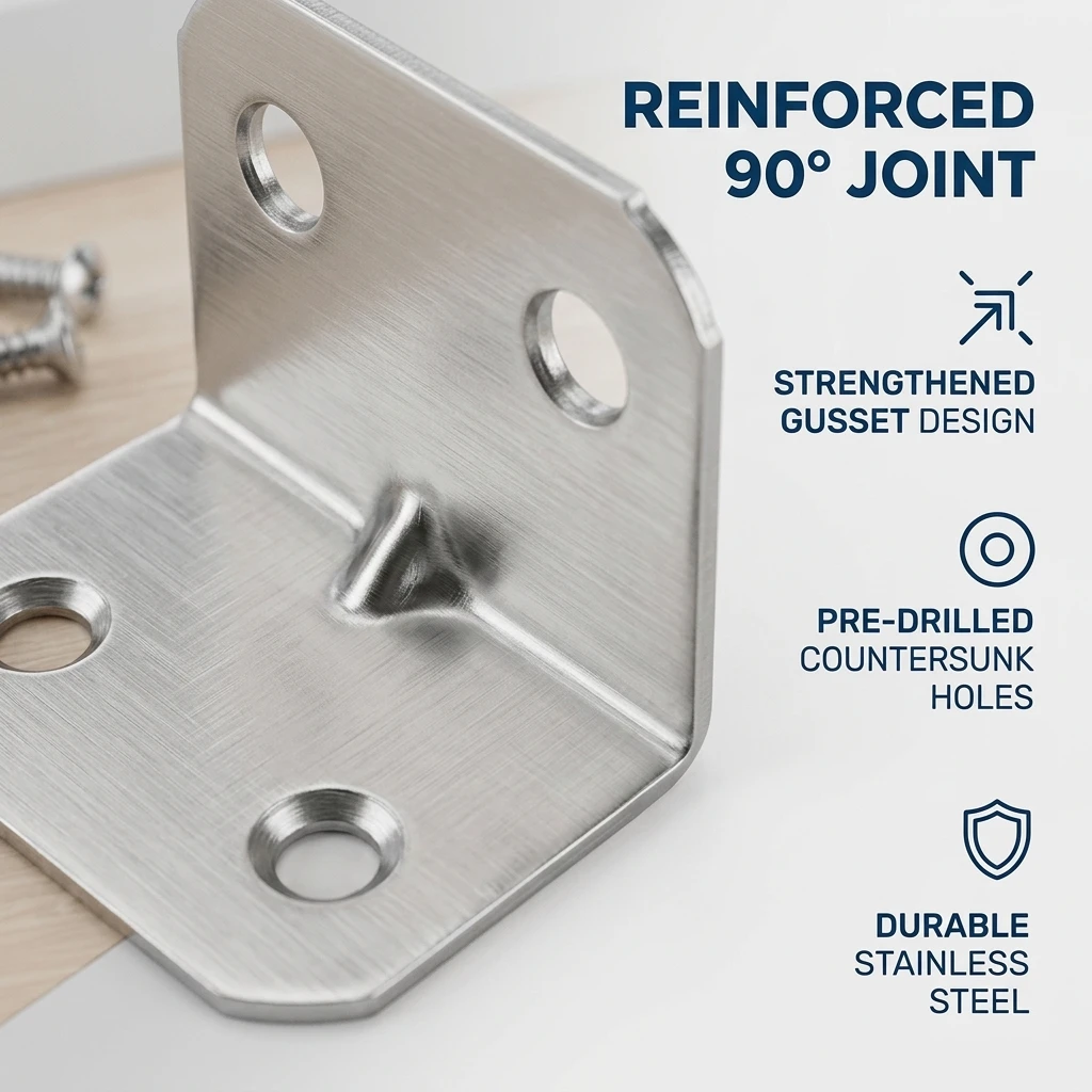 Universal Stainless Steel Corner Bracket 90 Degree L-Shaped Right Angle Fixed Brace Fastener For Wood Furniture Bedframe Cabinet