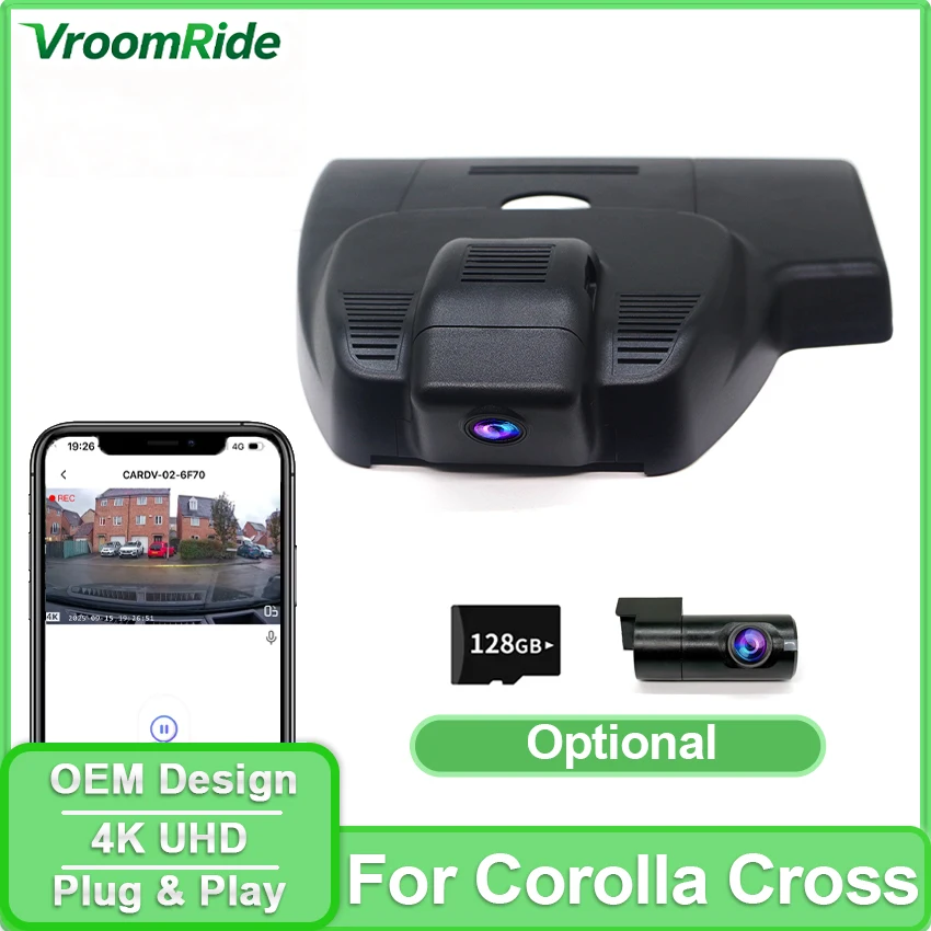 

Видеорегистратор 4K для Toyota Frontlander Corolla Cross 2023 2024 2025 2026, автомобильный видеорегистратор с функцией Plug and play, высококачественная камера, видеорегистратор