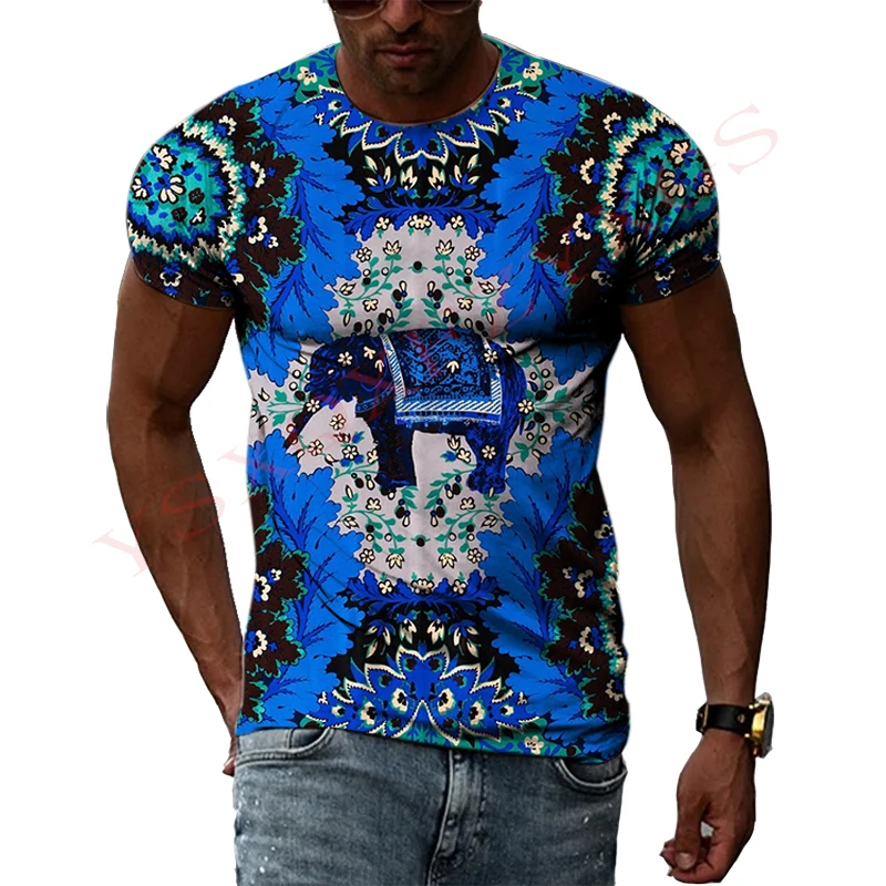 Chinese Ethnic Tribes Characteristic Clothing Printed 3D Men Women Summer Gorgeous Avant-Garde Round Neck Short-Sleeved T-shirt