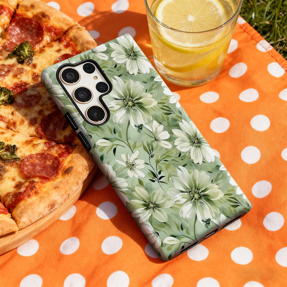 حافظة لهاتف سامسونج جالاكسي S25 Ultra S24 S23 Ultra Plus غطاء خلفي لامع بطبقة مزدوجة من Ethereal Sage