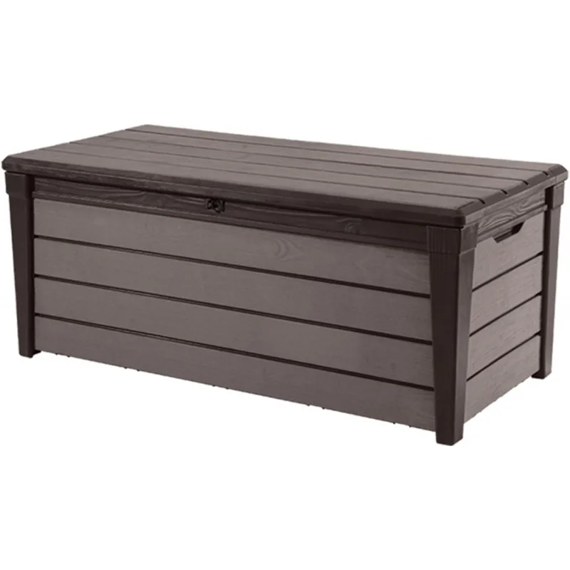 

120Gal Waterproof Lockable Deck Box, Brown Plastic Outdoor Storage Patio, Garden & Backyard