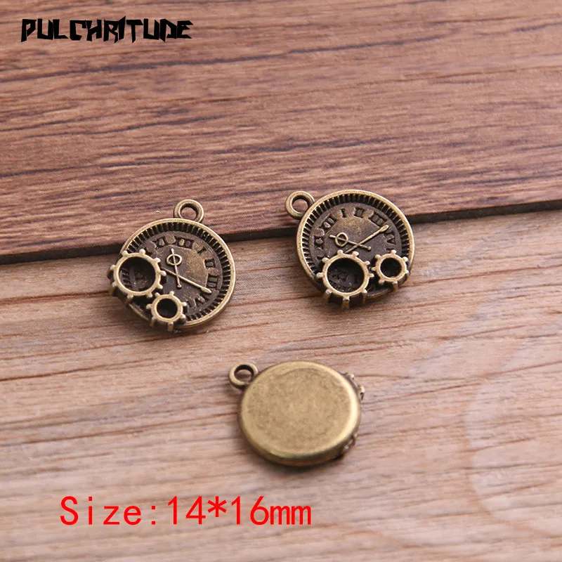 12PCS 14*16mm Two Color Vintage Metal Zinc Alloy Steampunk Clock Charms Fit Jewelry Pendant Charms Makings