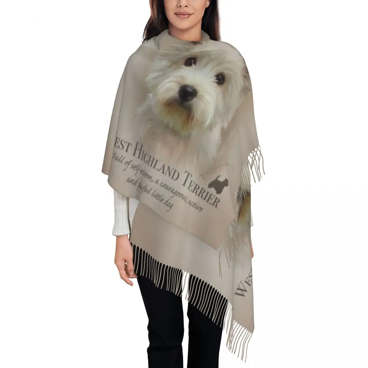 Custom West Highland Terrier Westie Dog Tassel Scarf Women Soft Pet Animal Shawls Wraps Female Winter Scarves