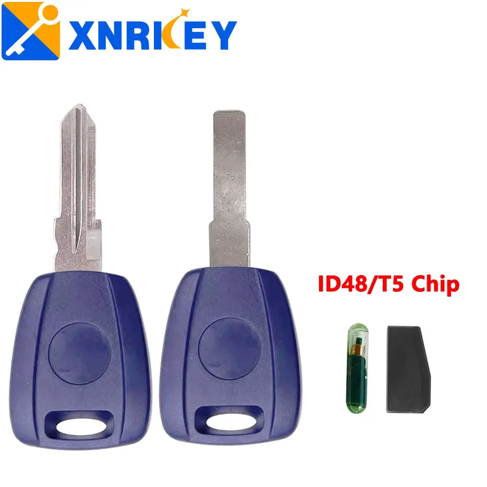 XNRKEY Transponder Blank Key Shell for Fiat 500 Ducato Replacement Key Case with SIP22/GT15R Uncut Blade with ID48/T5 Chip