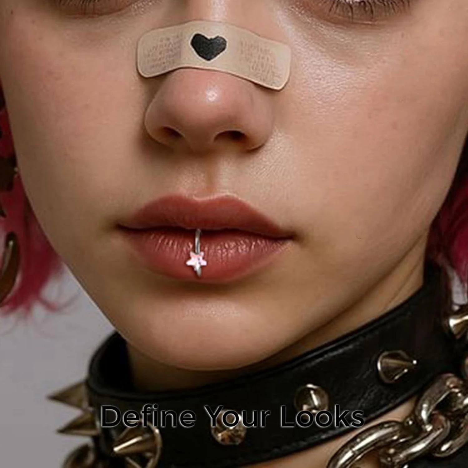 1pc Minimalist Punk Stainless Steel Shiny Cubic Zirconia Pentagram Star C-Shaped Lip Ring Ear Bone Stud Non-Piercing Jewelry