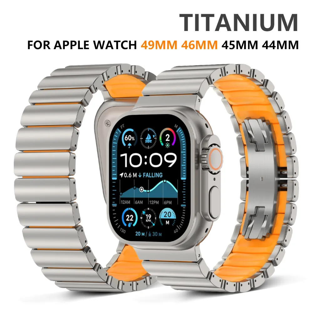 

Mans Titanium Bracelet for Apple Watch Ultra 3 2 Band Series 11 10 9 8 7 6 SE3 Metal Rubber Strap for Iwatch 49mm 46mm 45mm 44mm