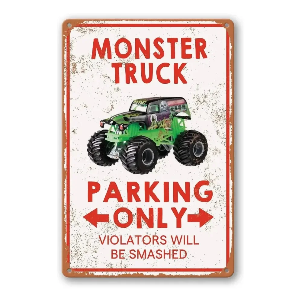 MonsterTruckBoyDecor Monster Truck Vintage Metal Tin Sign - Boys Monster Jam Bedroom Decor, Birthday Party Supplies