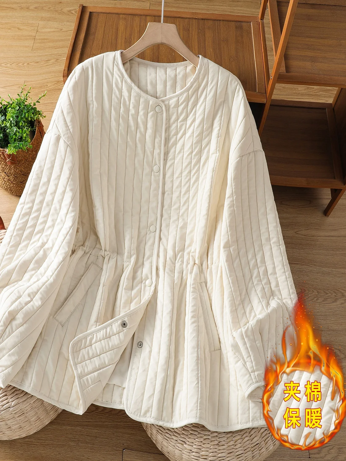 

Large Size Cotton Jaet Loose Casual round Ne Quilted Outerwear Thiened Korean Sle Commute Winter New Arrival