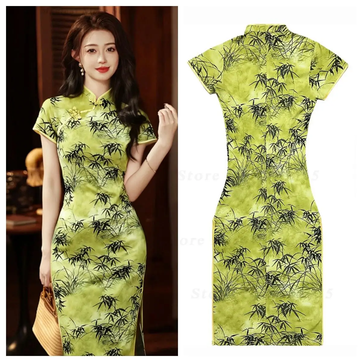 New Summer Vintage Modified Qipao Gorgeous Chinese Style Elegant Long Dress for Young Girls Teen Cheongsam