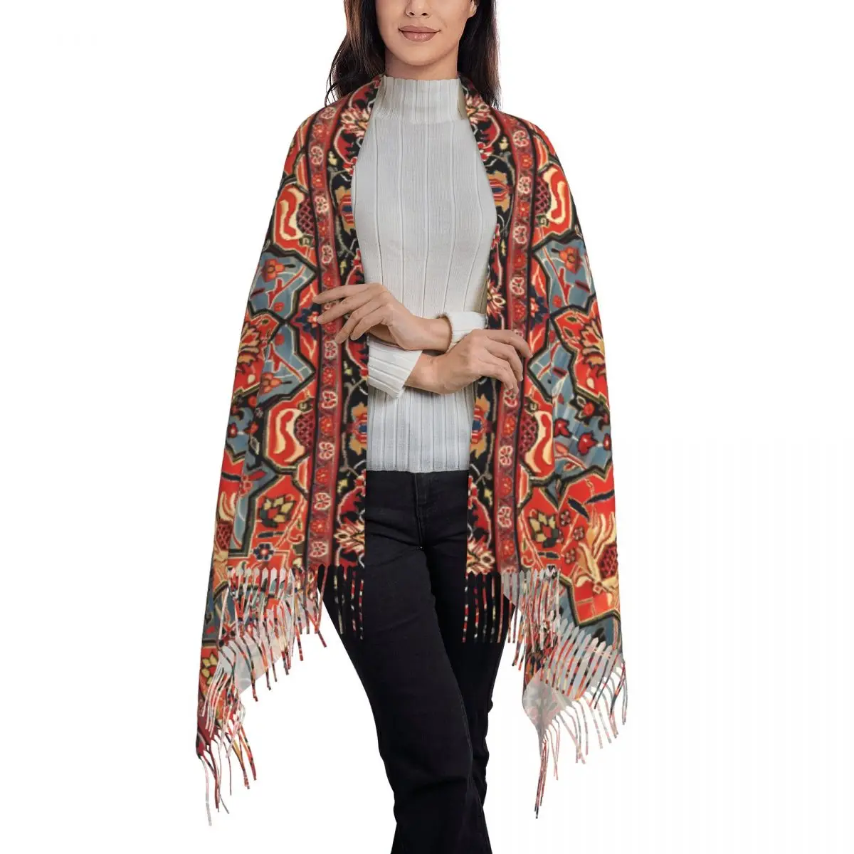 New Bohemian Boho Style In Autumn Winter Kashan Poshti Central Persian Rug Print Scarf Gifts Men Women Keep Warm