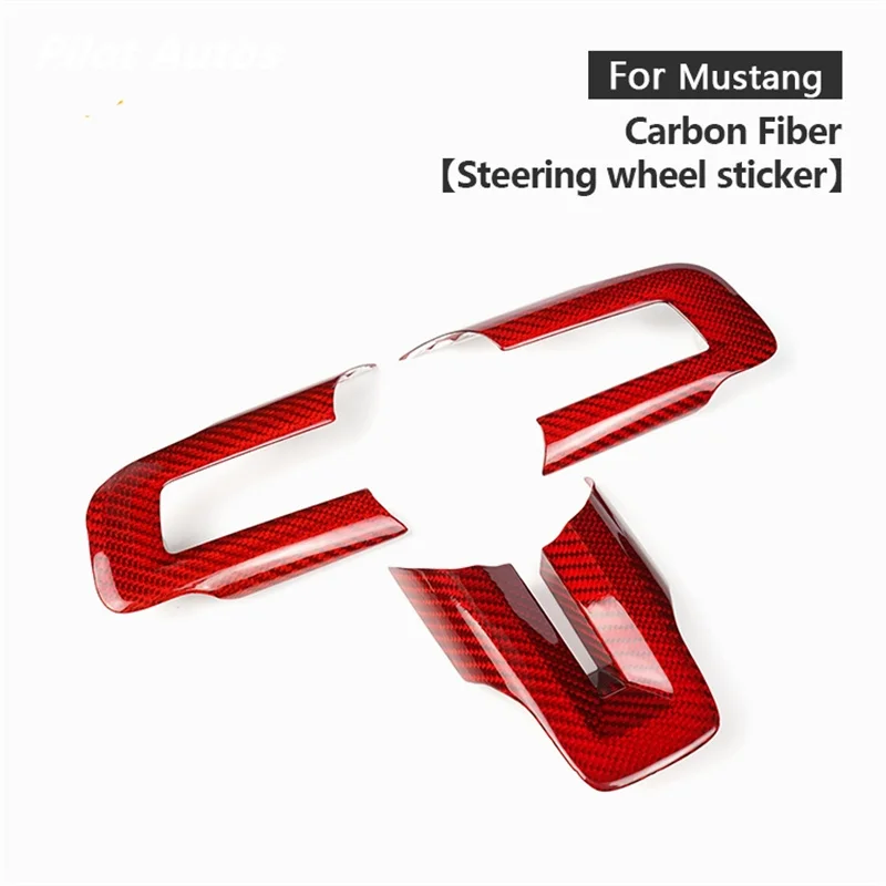 2015-2023 For Mustang Steering Wheel Button Panel Genuine Carbon Fiber 3D Decoration Sticker
