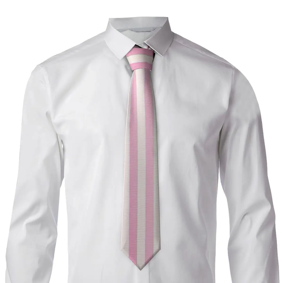 Corbata de Rayas Blancas y Rosa Pálido para Hombre, de Seda y Poliéster, 8 cm, para Trajes de Boda, Corbata Casual