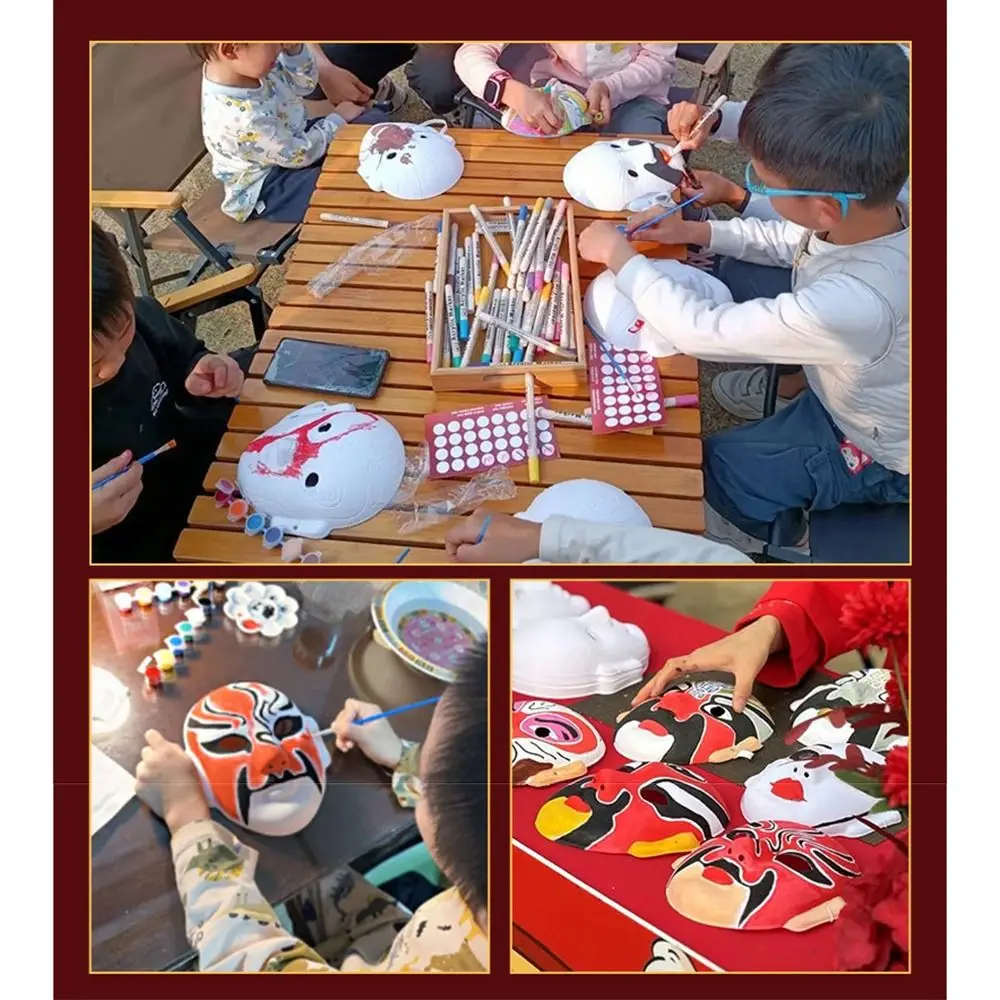 Self Made Beijing Opera Mask Craft Material Decorative Ornaments Full Face Mask Chinese Unpainted Mask Set Random Hairball