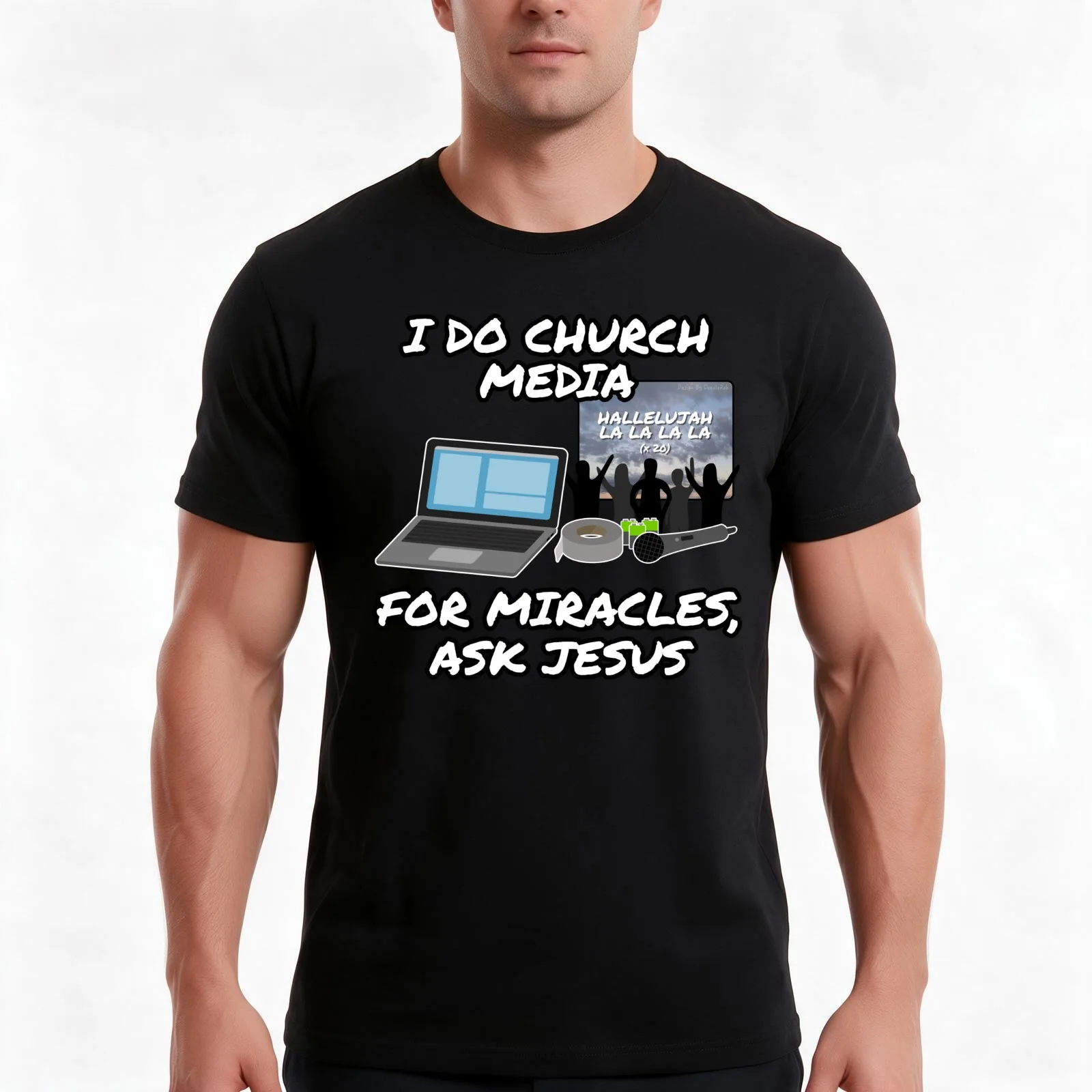 I Do Church Media For Miracles Ask Jesus T-Shirt, Summer Casual Cotton Tee, Oversized Streetwear Tops, Vintage Graphic Print