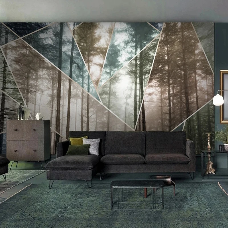 European Style Custom Photo Mural 3D Hand-painted Abstract Geometric Forest Pattern Wallpaper Landscape TV Background Painting