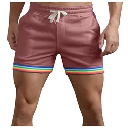 Men Shorts Fashion Men bodybuild fitness pants Plus Size Casual Men's Rainbow Pride Striped Casual Shorts outdoor Sports Shorts