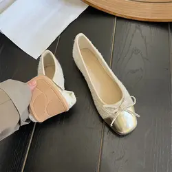 Sapato plano de couro redondo para mulheres, sapatilhas de ballet para senhoras, sapato plano casual, estilo respirável clássico, mocassins únicos, novo, outono