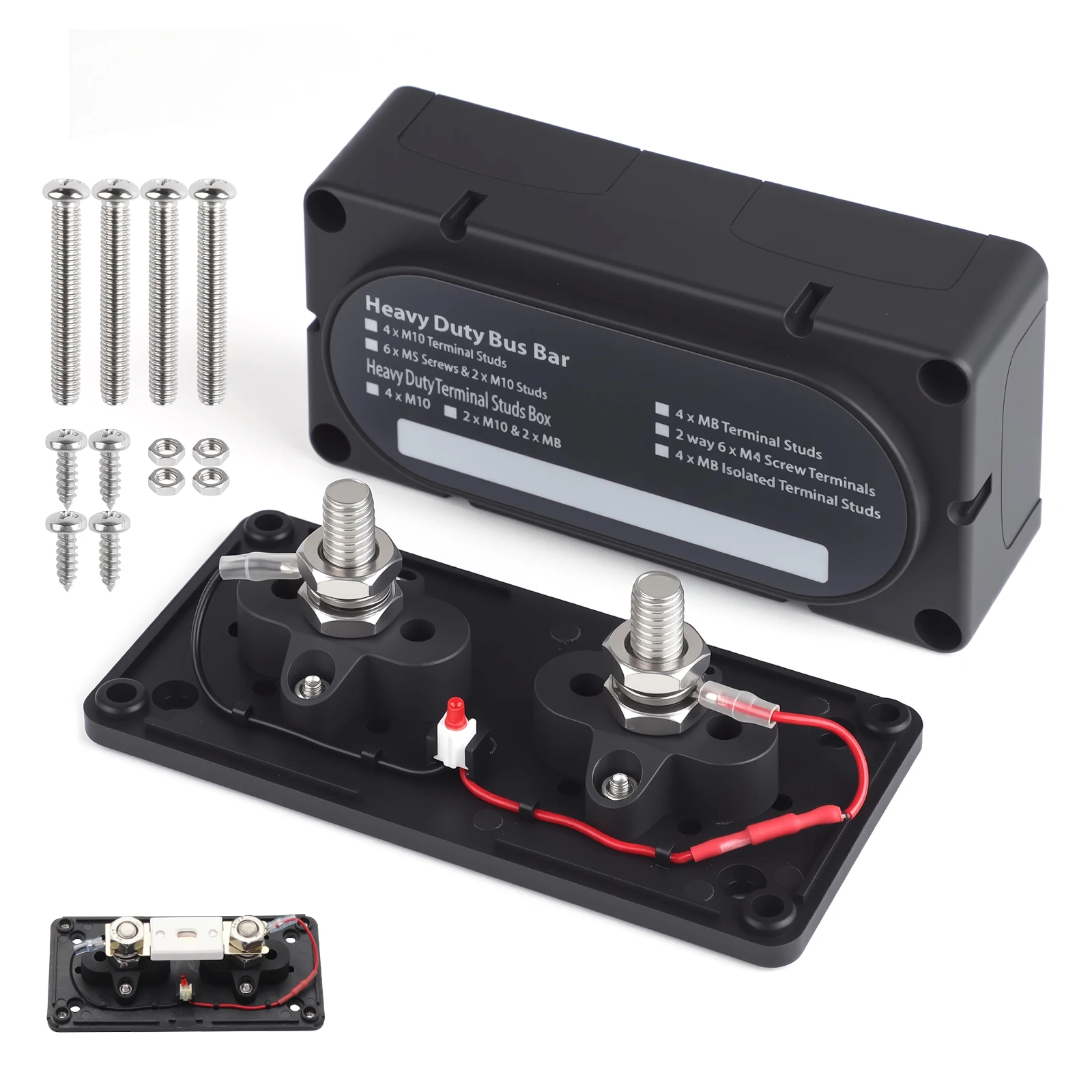 

Universal 12‑48V 300A M10 ABS shell Heavy Duty Power Distribution Block Module Design Marine Bus Bar for Truck for Car for Boat