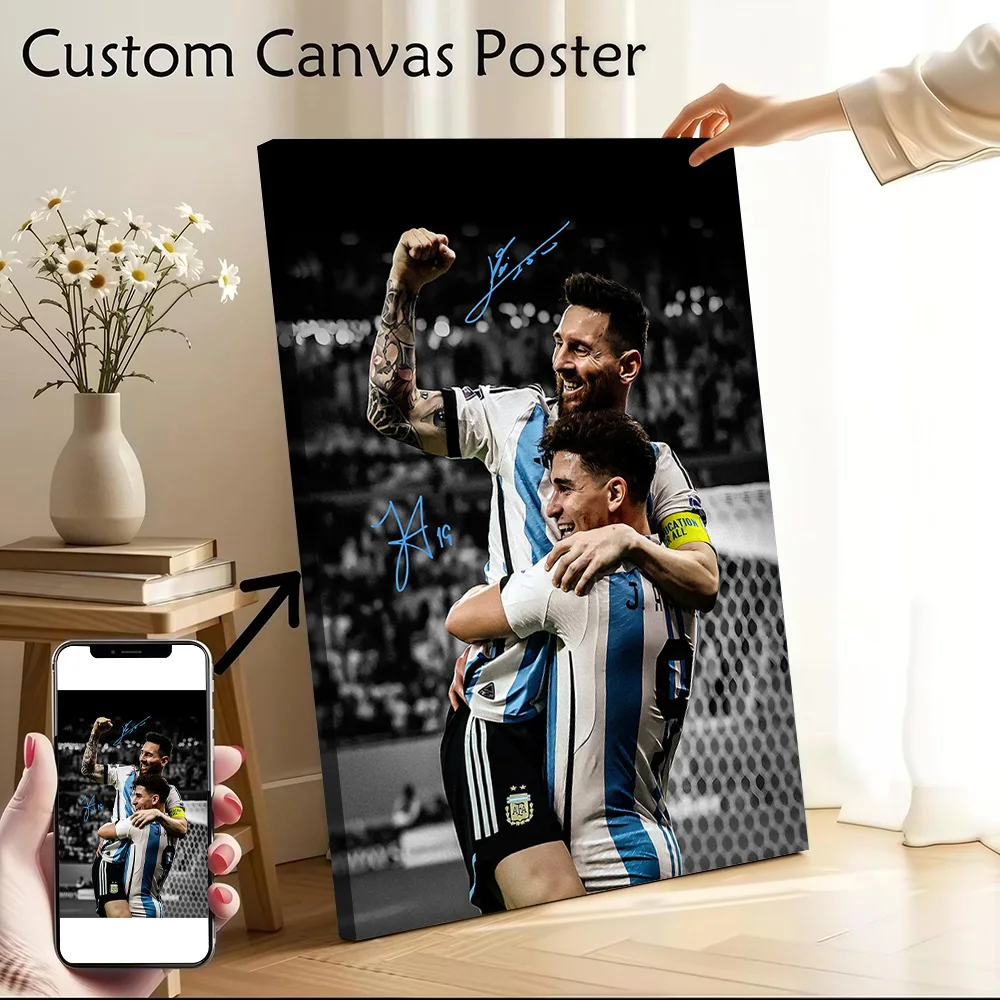 Messi and Alvarez Celebrate Poster Canvas Wall Art Personalized Print Modern Painting Perfect Gift for Vintage Decor Living Room