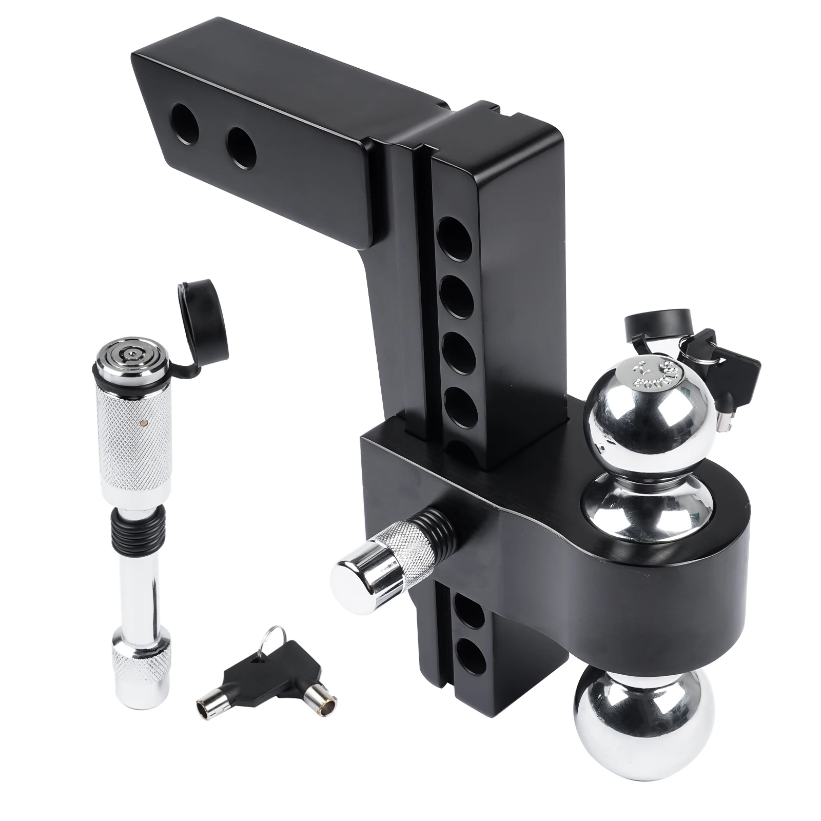 AP03 Black Adjustable Trailer Hitch for Solid Tube Hitch -12,500 LBS, 2 and 2-5/16 inch Balls, 2-inch Receiver, 8 Inch Drop