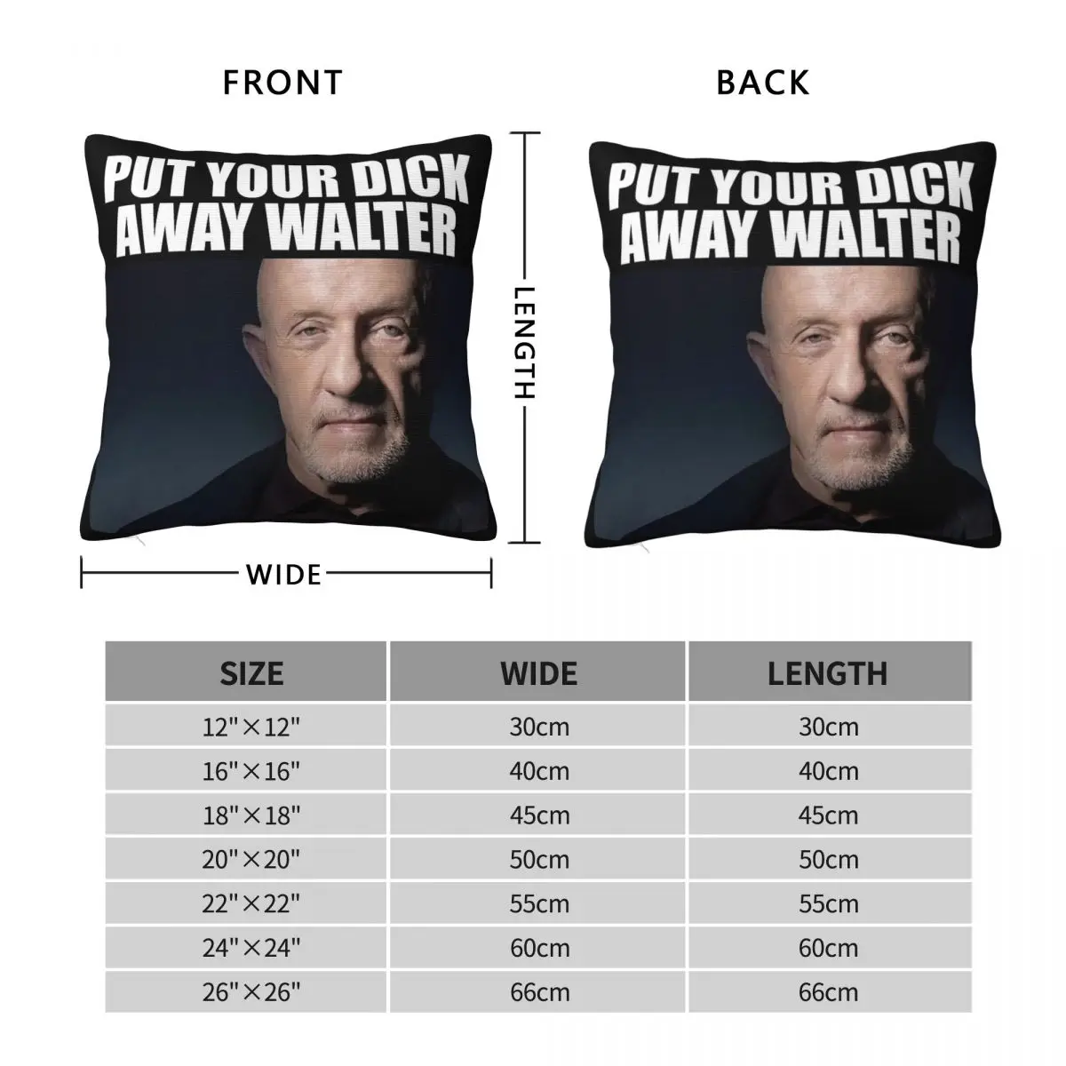 Put Your Dick Away Walter Square Pillowcase Polyester Linen Velvet Creative Zip Decor Throw Pillow Case Home Cushion Cover