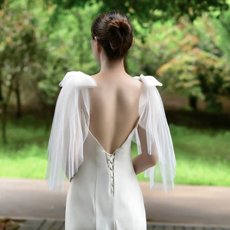 Khăn choàng cưới cô dâu Shinning Sheer Wrap Khăn choàng cưới có nút ngọc trai