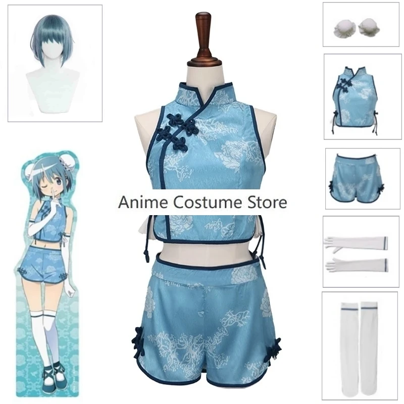 Anime Magical Girl Cosplay Puella Magi Madoka Magica Miki Sayaka Cosplay Costume Women's Chi-pao Chinese Cheongsam Top Shorts