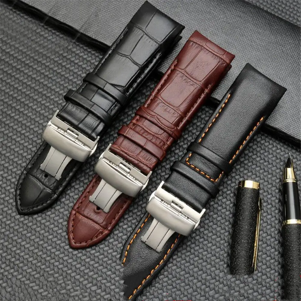 Genuine Cowhide Leather Crocodile Curved End Strap For Tissot T035 Stainless Steel Buckle Band