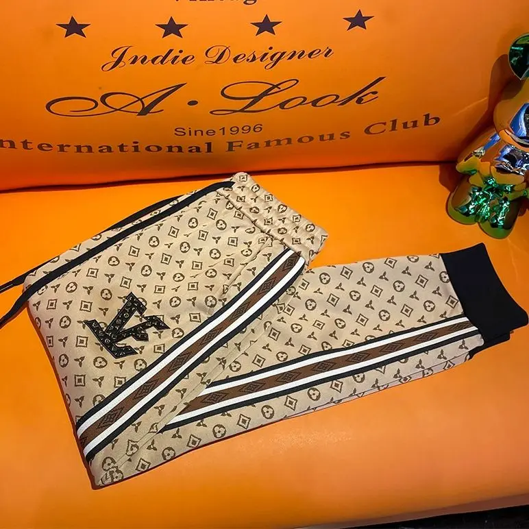 Men's new printed splicing sweatpants trendy handsome letter embroidered elastic casual fashion trousers