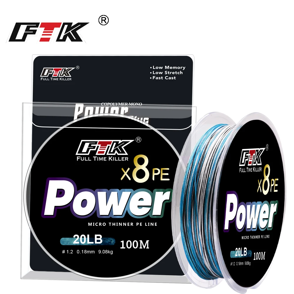 FTK X4/X8 Geflochtene Angelschnur 100 m 13-50lb Multifilament PE Geflochtene Schnur Schnur Snood für Hecht Bass Angelschnur Zubehör