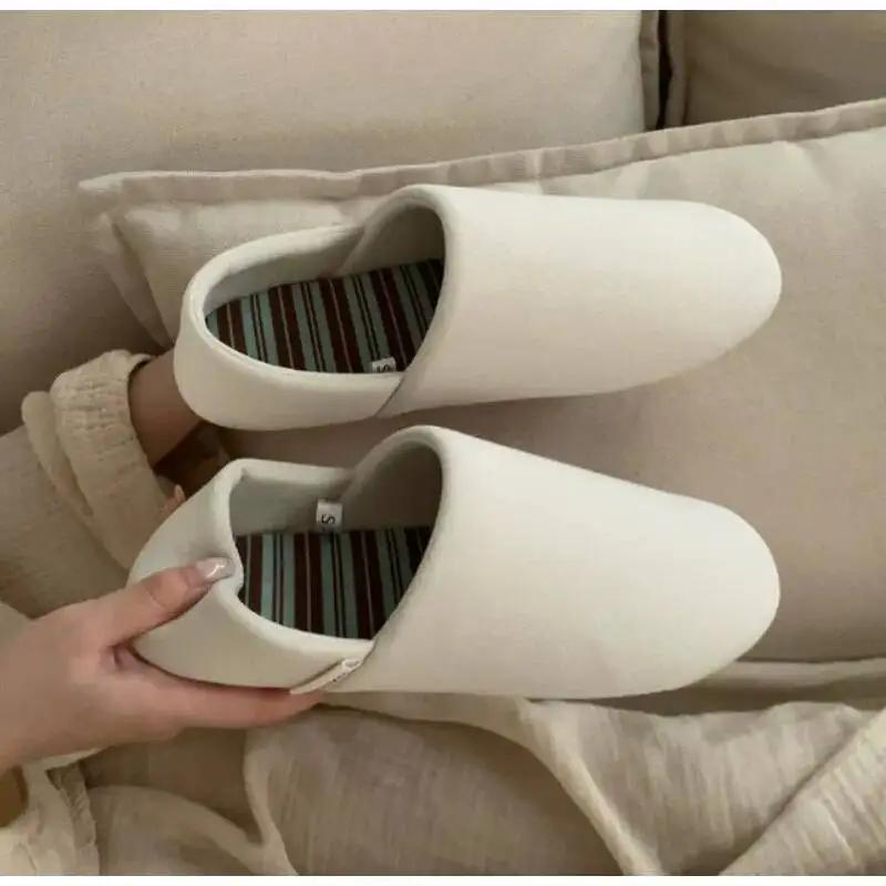 

Man Women Home Slippers Autumn Winter Japanese Style Striped Cotton Slippers Unisex Couple Indoor Household Non Slip Floor Shoes