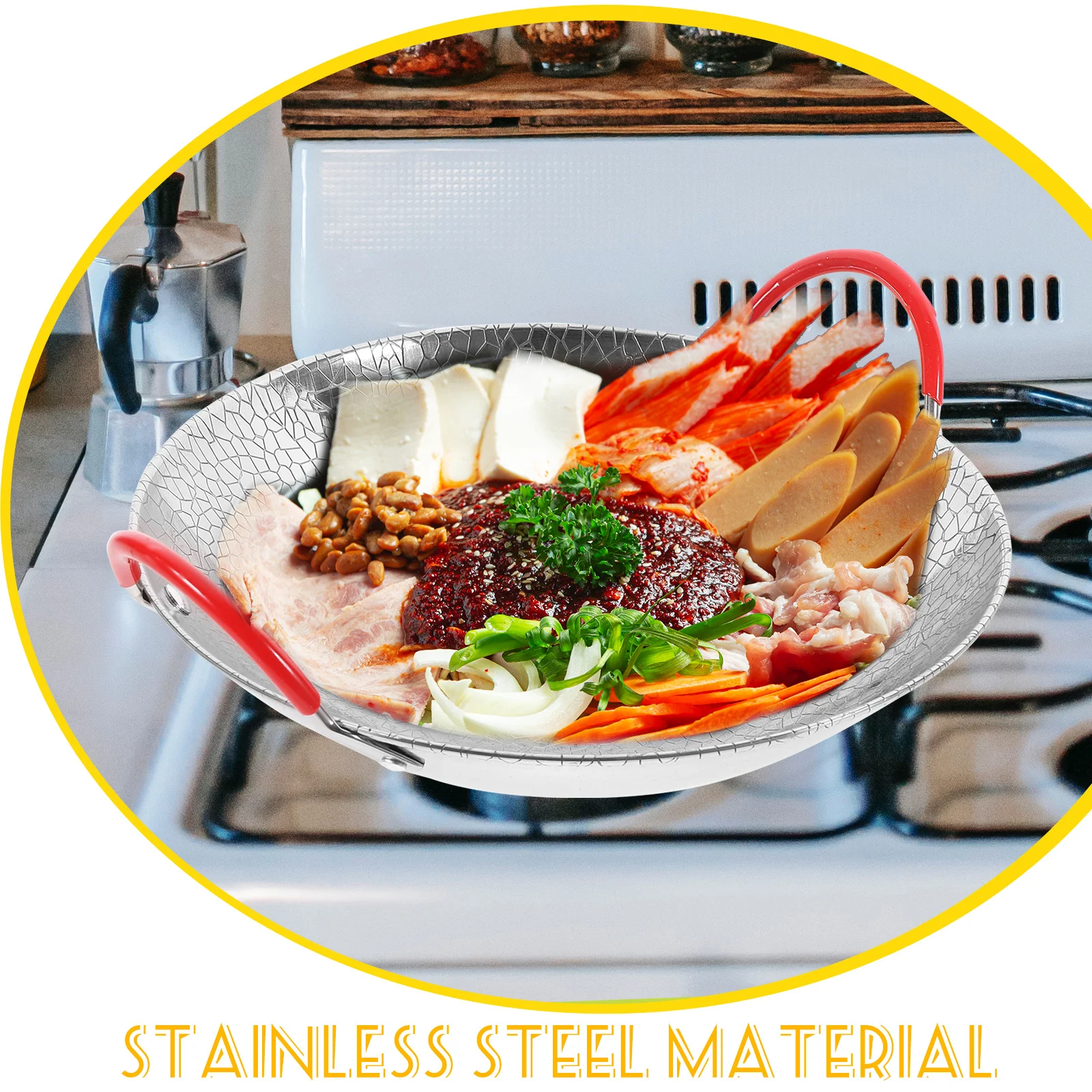 

1pc Stainless Steel Double Handle Dry Pot For Home Restaurant Kitchen Wok Hot Pot Seafood Bbq Cooking Large Pan