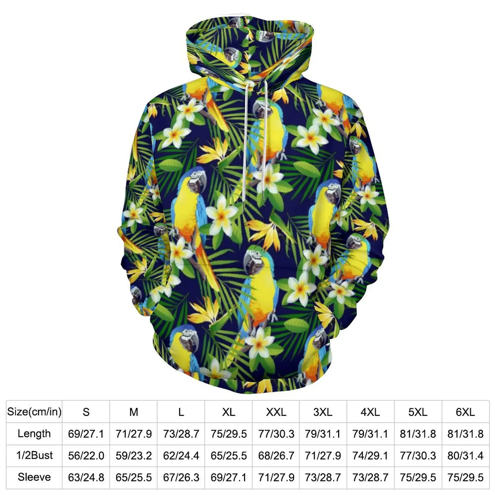 Parrots And Hibiscus Hoodies Long Sleeve Tropical Birds Print Cool Casual Hoodie Spring Harajuku Oversized Loose Sweatshirts