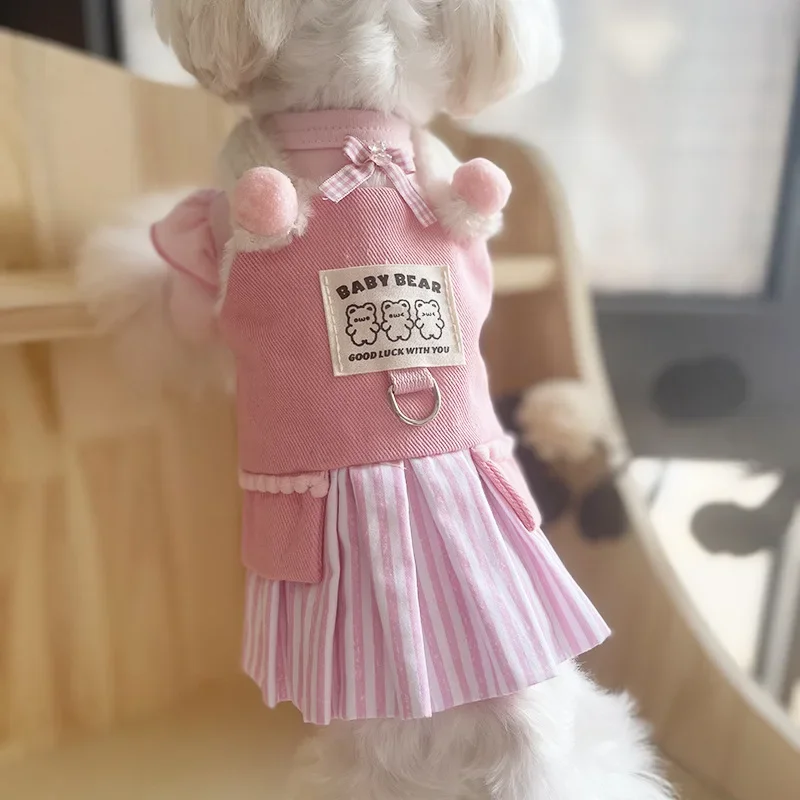 Cute Pet Plush Princess Dress Strap Skirt Dog Little Flying Sleeves Base Puppy Coat Winter Dog Clothes Ball Skirt Dog Clothing