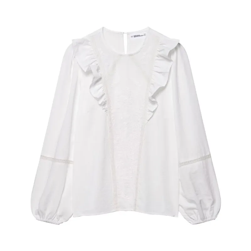 

Женская многоярусная рубашка с цветочной вышивкой, осенние женские рубашки и блузки с круглым вырезом и длинными рукавами, повседневные женские топы