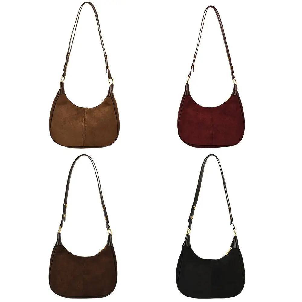 حقيبة هوبو عصرية من جلد الغزال الصناعي، محفظة كتف صغيرة بأشرطة قابلة للتعديل، ناعمة مع حقيبة يد كروس بسحاب