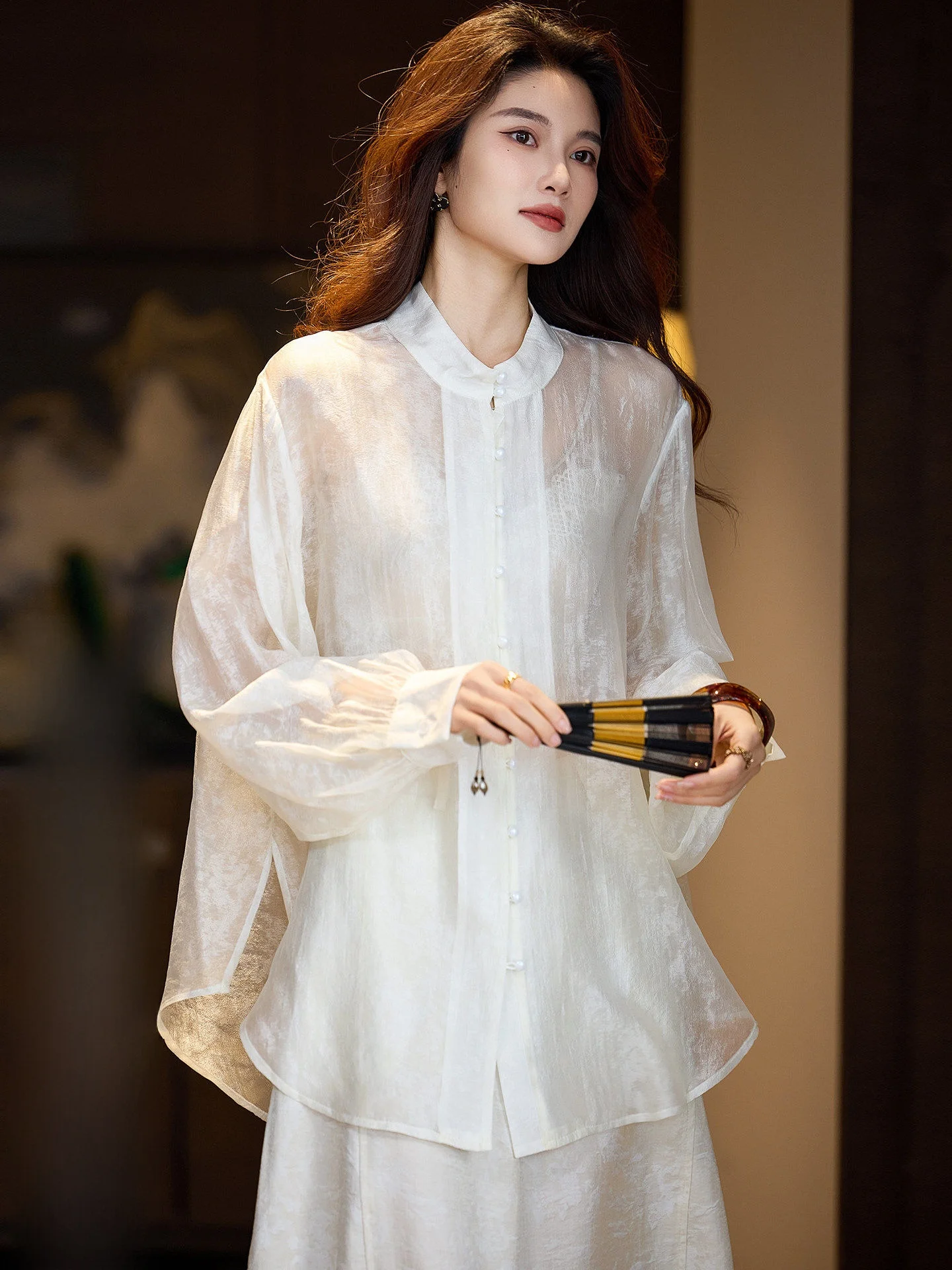 

Elegant Embroidered Long Sleeve White Shirt Women's Spring Large Size Cover up 2026 New Style European Fashion Open Cardigan Top