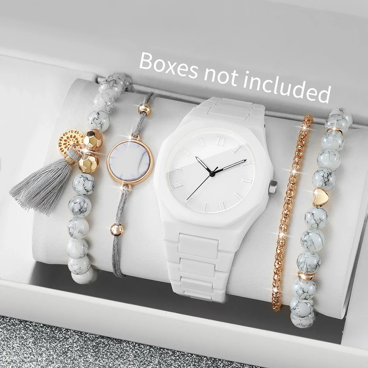 

Женские модные часы-браслеты из 5 предметов, повседневные часы с пластиковым ремешком для девочек, часы для женщин (без чехла)