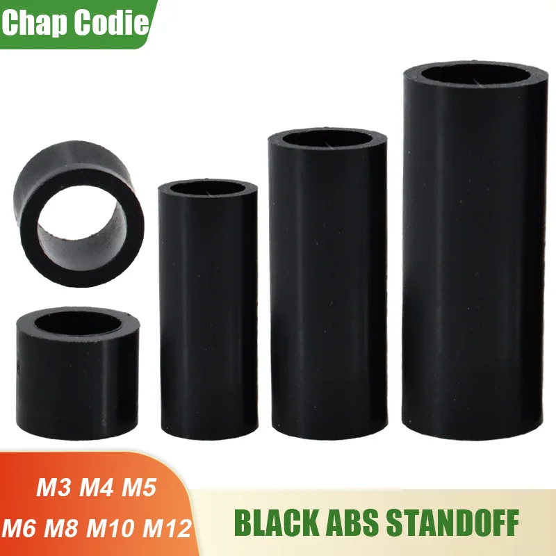 Entretoises en Nylon creux Non filetées ABS noir M3 M4 M5 M6 M8 M10, rondelle d'espacement ronde creuse, Support PCB, pilier de colonne d'installation TV
