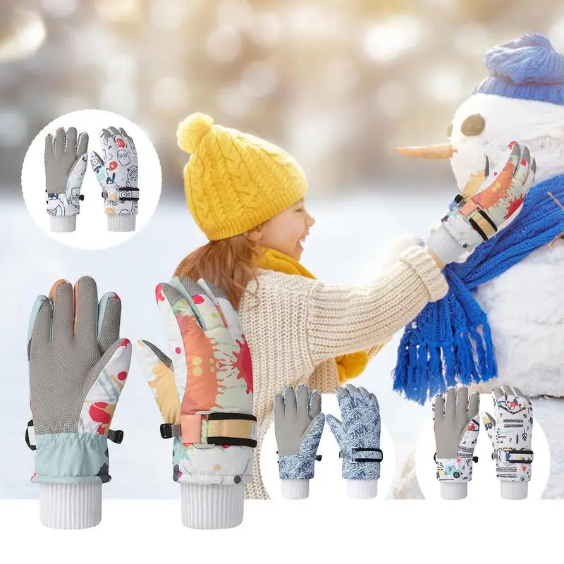 

Ski Gloves For Kids Anti-Slip Insulated Winter Gloves Padded Warm Winter Gear Waterproof Thickened Gloved Padded For Skiing